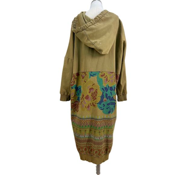 Yesno Long Hoodie Sweatshirt Dress Olive Green Hippie Grunge - Picture 8 of 8
